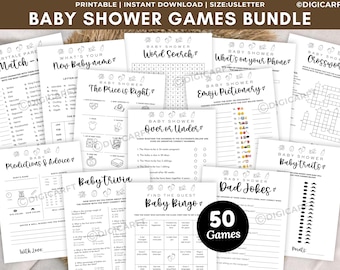 minimalist baby shower games bundle,Guess who game,Trivia quiz,Games for baby party,Baby shower emoji Pictionary,friendly feud,Gift exchange