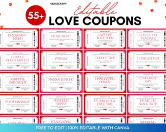Romantic Love coupon book canva template for wife,Valentines day gift coupon for him,Editable Love voucher template,Anniversary gift for her