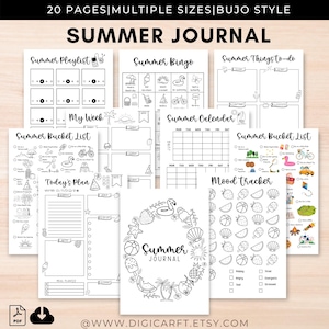 Sommer Journal Kit zum ausdrucken, druckbare Sommer Bucket List, Bujo Sommer Planer Cover, Sommer Stimmung Tracker Seiten, Sommer Bingo, Kalender a5 pdf