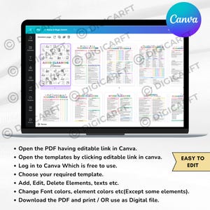 K&ouml;nnte beinhalten: Ein Laptop-Bildschirm zeigt einen digitalen Reinigungsplaner mit dem Titel "ADHD Cleaning Planner". Der Planer enth&auml;lt verschiedene Reinigungspl&auml;ne und -routinen. Der Text "EASY TO EDIT" ist sichtbar.