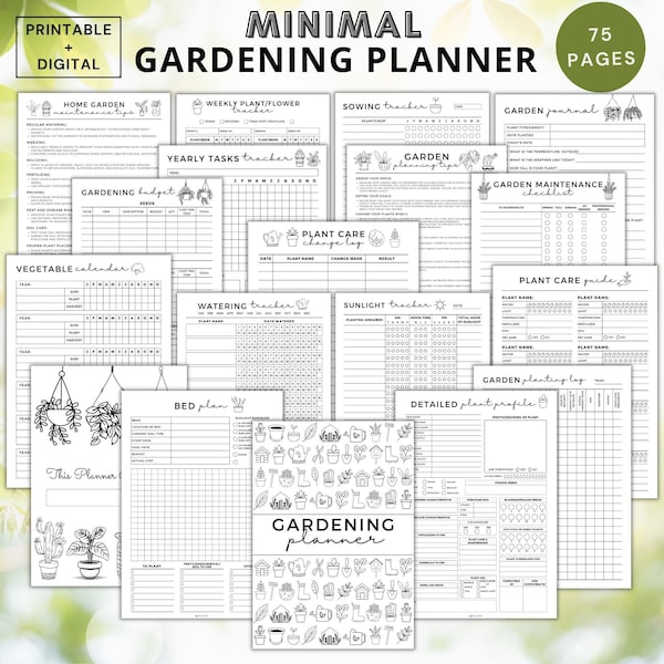 Gardening planner printable pdf,garden journal tracker digital,indoor plant watering schedule,house plant care planner a5,garden logbook pdf