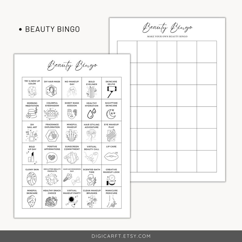 Beauty bingo printable, skin care journal