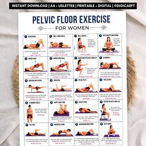 Pelvic floor exercise for women,kegel workout chart,Kegel exercise for woman,Daily Workout chart printable pdf,Flat stomach work out poster
