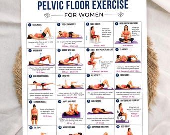 Pelvic floor exercise for women,kegel workout chart,Kegel exercise for woman,Daily Workout chart printable pdf,Flat stomach work out poster