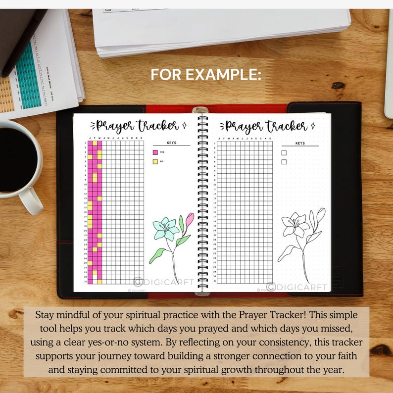 Yearly prayer tracker journal printable,Daily prayer journal digital download,Bullett journal pre made,Spiritual A5 journal insert template