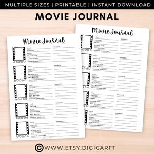 Szablon dziennika filmowego do wydrukowania, dziennik śledzenia filmów cyfrowy, strony dziennika A5 Bullet, dziennik recenzji filmów, lista filmów, które obejrzałem w formacie PDF