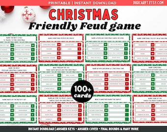 Christmas friendly feud game printable,Family feud quiz,Holiday office party game kit,Fun Christmas activities for a group,Christmas trivia