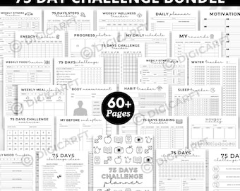 75 day challenge planner,75 soft challenge tracker planner,fitness trackers printable pdf,75 medium challenge template,water steps trackers