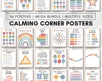 Calm down corner poster decor for kids room boho,Emotion Calming place Classroom wall decor pack,Counselling coping tools,Circle of control
