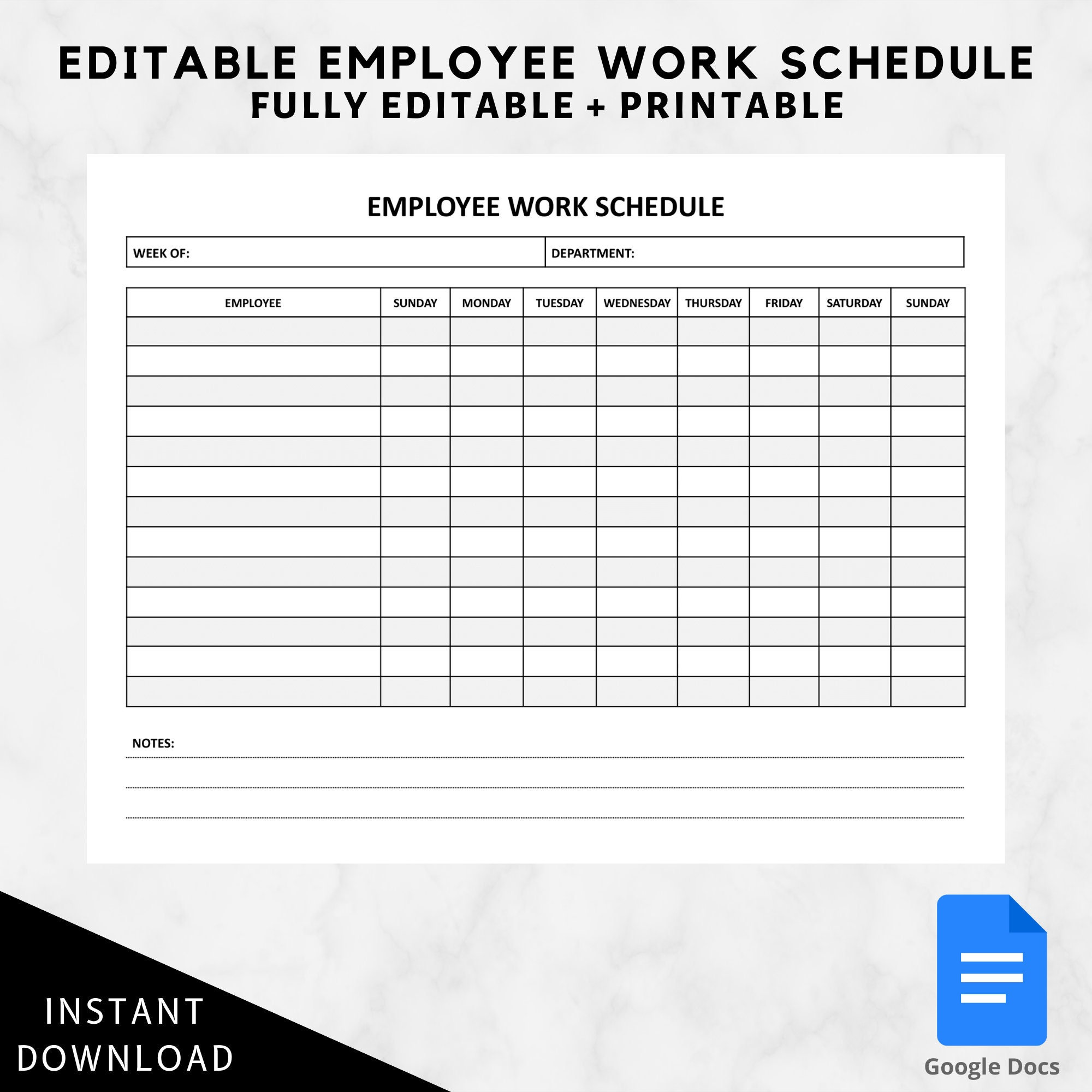 Employee Work Schedule Templateemployee Weekly Schedule - Etsy