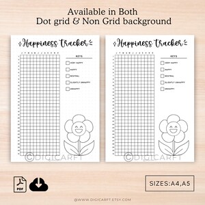 Happiness tracker printable,Yearly Mood tracker Bullett journal digital,Emotion tracker for adults,Stress anxiety tracking,A5 bujo pages PDF