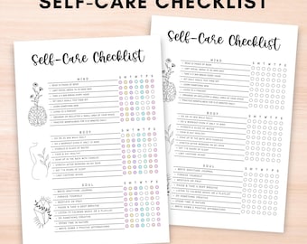 Self care checklist and planner printable,Bullett journal bundle,A5 Bujo Monthly Selfcare tracker page,Weekly Habits routine,Mindfulness log