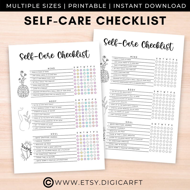 Self Care Checklist and Planner Printable,bullett Journal Bundle,a5 ...