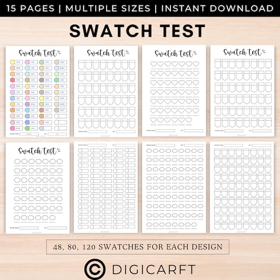 Swatch test journal page a5,Marker swatch sheet blank,Swatch template marker 80 120 48,Alcohol marker swatch chart,Coloring test page Artist