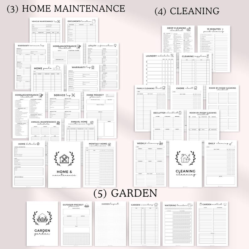 Home maintenance planner journal, Home cleaning planner, Deep cleaning checklist, Room by room cleaning list, Daily weekly Monthly Yearly cleaning schedule, Cleaning chore chart, Family chore chart, Cleaning supplies list, Quick cleaning,Declutterpdf