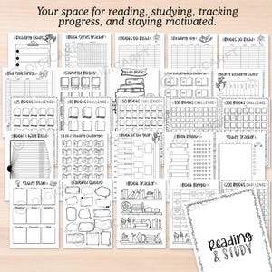 reading tracker printable 2026, book log bullet journal printable, reading challenge printable 10 25 50 100 books, A to Z reading challenge printable PDF, book review template printable journal, reading habit tracker bujo pages, yearly reading stats printable, book series tracker bullet journal printable, bookshelf reading tracker coloring page, kids and adult reading journal printable, reading goals planner printable, monthly reading log printable pages