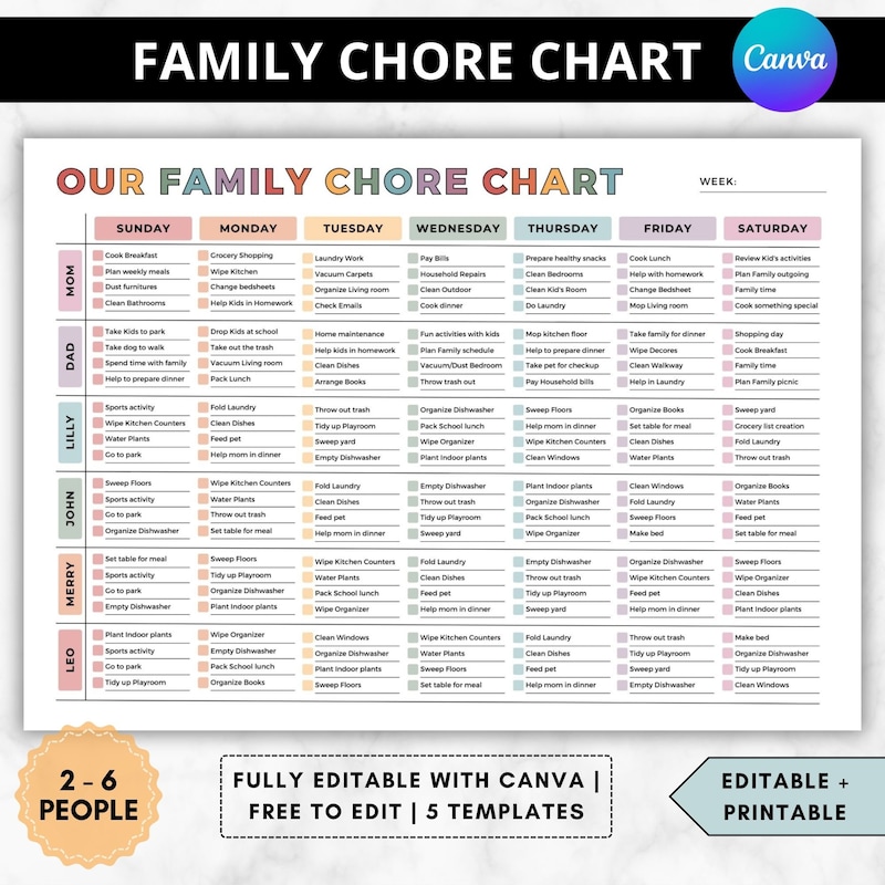 Chore Chart Templates Adult - Etsy