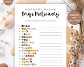 Nursery rhyme emoji pictionary game printable,Baby Shower game minimalist with answer keys,Emoji games kids,Emoji nursery rhyme activity PDF