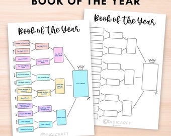 Book of the year bracket printable,a5 bujo page,Top read of the year,Yearly book tracker,Monthly book wrap up,Reading planner bullet journal