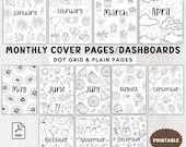 12 monthly planner cover pages a5 journal printable bujo pre-made,Monthly dashboards,Monthly title pages coloring A5 journal insert template