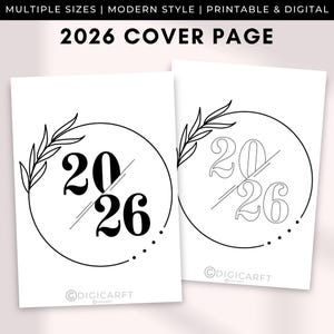 May include: Two white cover pages with the text "2026 COVER PAGE". Each page features a circular design with the numbers "20" and "26" inside. The design includes a leaf element and a dotted border.