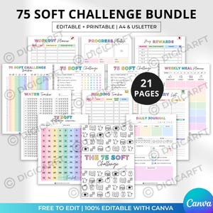 75 mjuka utmaningsspårare utskrivbara redigerbara, Mjuk utmaning 75, Enkla utmaningar, 75 mjuka redigerbara planerare A4, Redigerbart 75 mjuka utmaningar bunt