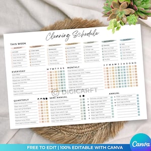Bewerkbare checklist voor schoonmaakschema, ADHD-planner voor huishoudelijke schoonmaak Dagelijks wekelijks maandelijks jaarlijks, schoonmaakschema voor het gezin, lijst met huishoudelijke taken