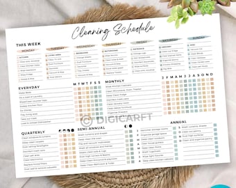 Editable cleaning schedule checklist,ADHD Home cleaning planner Daily weekly monthly yearly,Family cleaning chart,Household Kids chores list