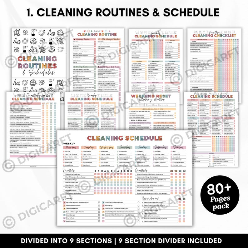 Daily Cleaning Routine
Weekly Cleaning Schedule
Monthly Cleaning Checklist
Quarterly Cleaning Schedule
Yearly Cleaning Schedule
"Daily, Weekly, Monthly, Annually Cleaning Schedule"
Weekend Reset Cleaning Routine
Trash & Recycling Routine
Cleaning Schedule All-in-One