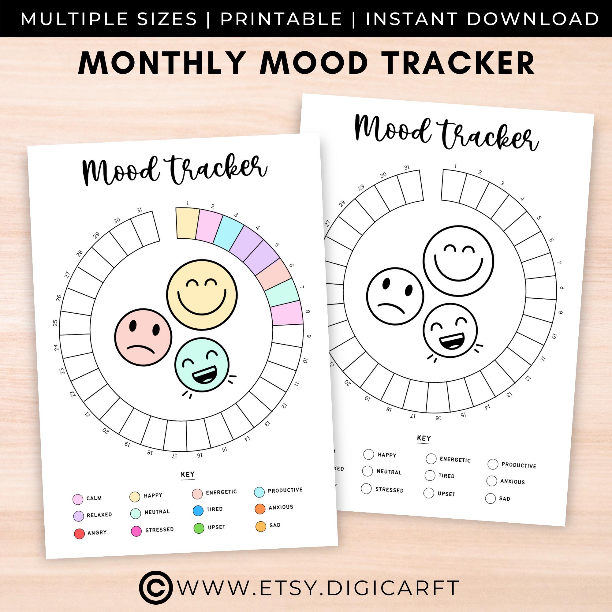 Mood Tracker Journal Printable,a5 Bujo Monthly Circular Mood Chart ...