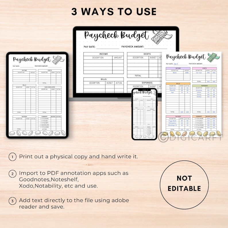 Paycheck budget template printable,Budget by paycheck planner digital goodnotes,Income Expense Debt log A4,Monthly finance tracker Pages A5