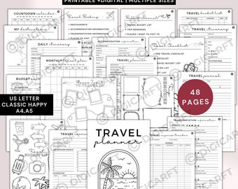 Planificador de viajes imprimible definitivo, itinerario de viaje imprimible, diario de viaje, plantillas de planificador de vacaciones digitales, planificador de viajes familiares A4