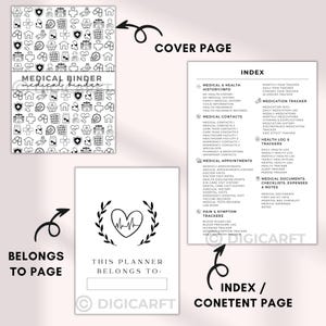 Family medical binder printable,healthcare planner printable,Medical Planner Bundle,Health Binder,doctor visit notes,family medical history, Patient medical tracker, Medicine tracker, Vitamins tracker, Supplement tracker, First aid kit checklist, Hospital bag checklist, Periods tracker, Daily pain tracker, Sleep tracker page, Daily health log, Weekly health log