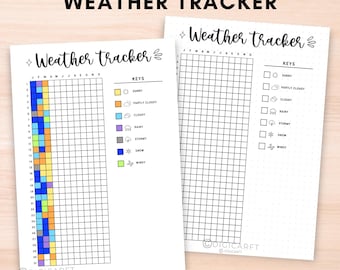 Weather tracker digital and printable,Temperature log,Yearly tracker pixels,Printable journal page,Bullett journal spreads,A5 planner insert