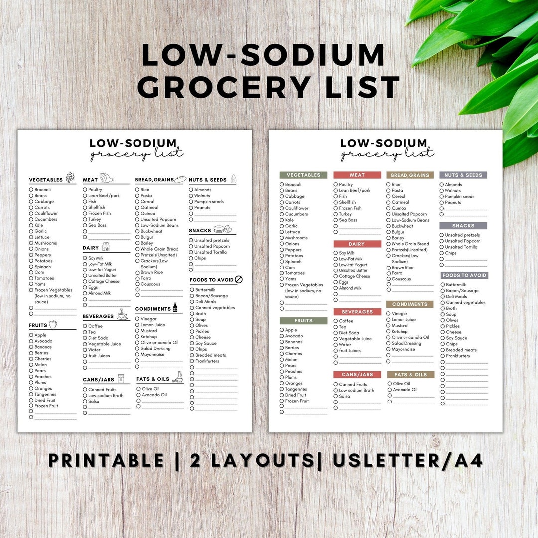 Low Sodium Grocery List Printable low Sodium Food List low Sodium Diet 