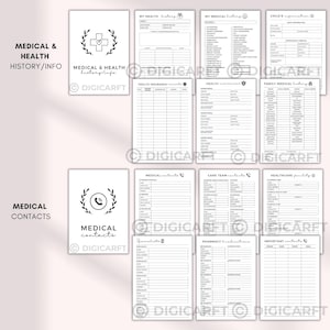 Family medical binder printable,healthcare planner printable,Medical Planner Bundle,Health Binder,doctor visit notes,family medical history, Patient medical tracker, Medicine tracker, Vitamins tracker, Supplement tracker, First aid kit checklist, Hospital bag checklist, Periods tracker, Daily pain tracker, Sleep tracker page, Daily health log, Weekly health log