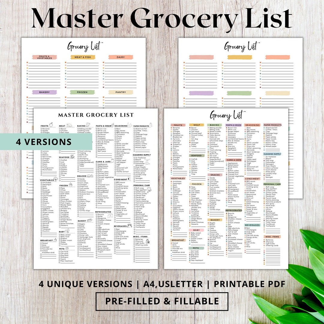Printable Master Grocery Checklist,online Shopping List,master Shopping ...