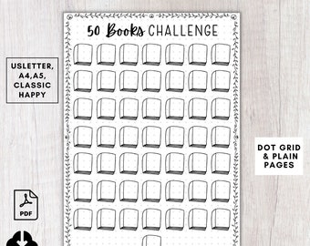 50 Book challenge tracker printable,Books reading challenge templates,Bujo Bookshelf reading log coloring page digital,A5 journal page