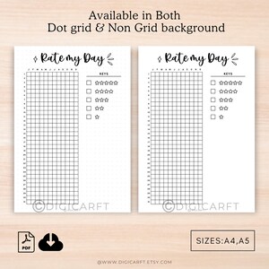 Rate my day tracker journal pages printable,Rate my day planner template Digital,Day rating Bullett journal pixel,Yearly A5 journal insert