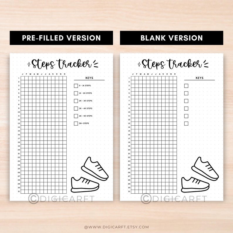 Steps Tracker Color In Yearly Steps Tracker Printable: A5 Biko Fitness Journal Insert (digital ...
