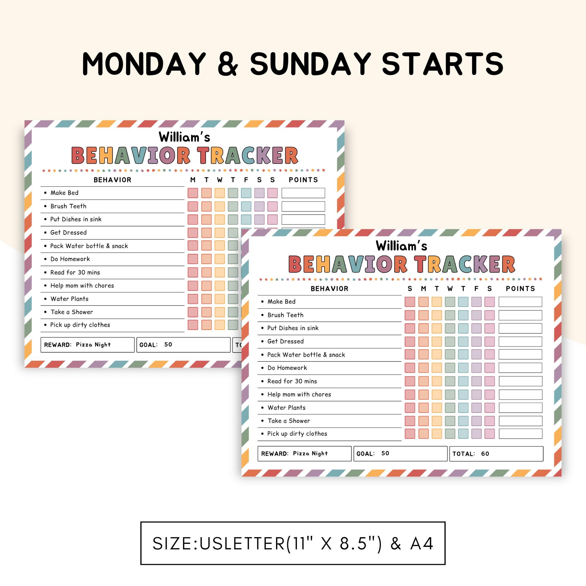 Editable Kids Behavior Chart: Reward Tracker, Chore Chart (digital ...
