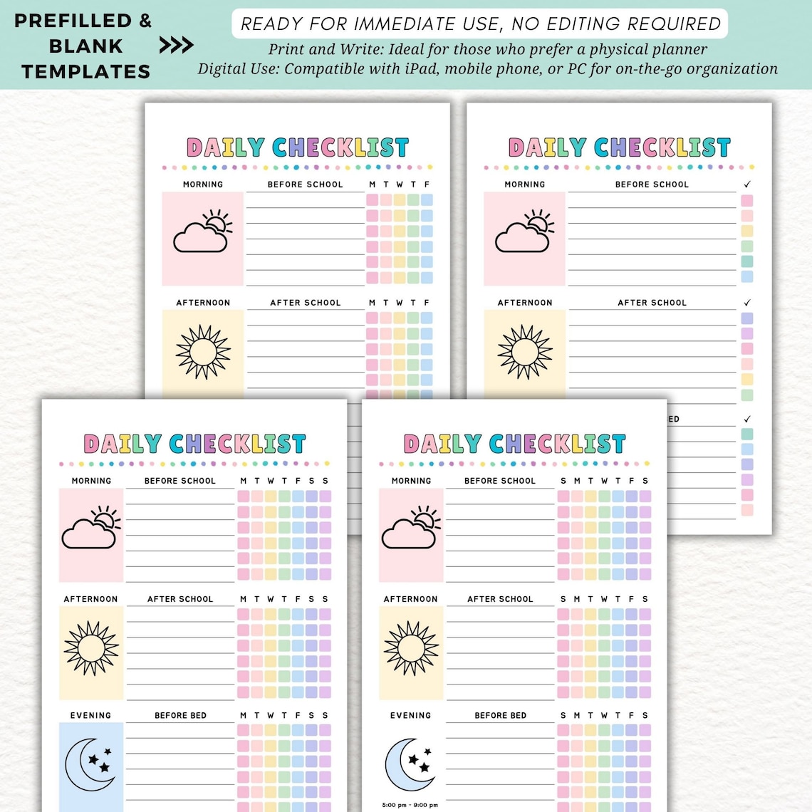 Editable Kids Daily and Weekly Chore Chart,daily Checklist for Kids ...