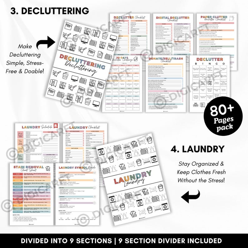 30 Days Declutter Challenge
Declutter Checklist
Digital Declutter Checklist
Paper Clutter Declutter Checklist
Donate/Sell/Trash Checklist
Declutter Bingo
Laundry Schedule
Laundry Checklist
Laundry Symbol Guide
Stain Removal Cheat Sheet