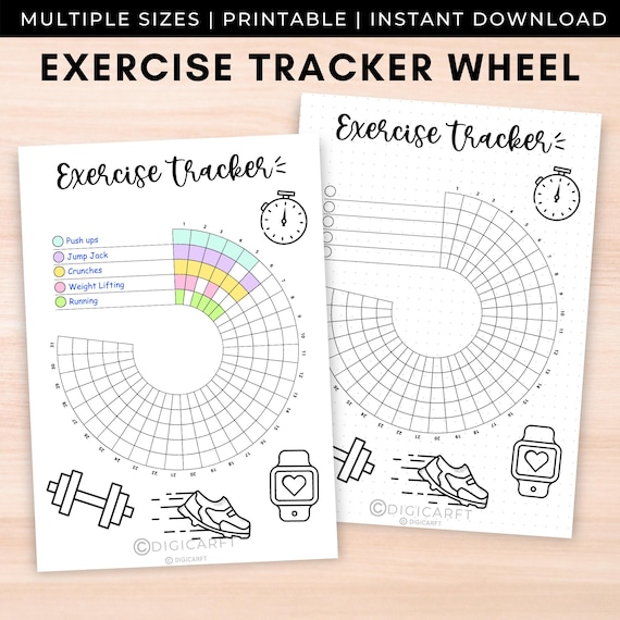 Monthly exercise coloring tracker,Workout tracker printable journal,Exercise wheel A5 Bujo template,Bullet Journal insert,Monthly spreads a4