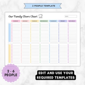 Weekly Family Chore Chart Editable and Printable Pdffamily - Etsy