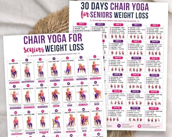 30 day chair yoga challenge for senior,Chair yoga for weight loss,Seated exercise,30 days workout challenge,Senior exercise bundle printable