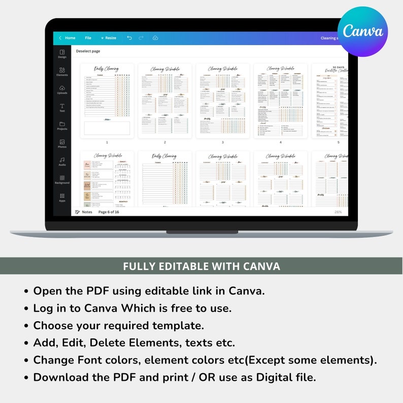 Ultimate Cleaning schedule bundle editable,Cleaning Planner Bundle,Weekly,Monthly,Yearly Cleaning Checklist,30 Declutter,Family Chore Chart image 9