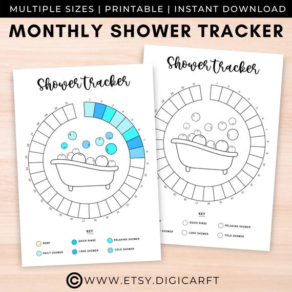 Monthly Shower tracker printable,A5 Bullett journal page,Daily Selfcare tracker,Hygiene planner,Shower habit tracker,Monthly yearly bujo pdf