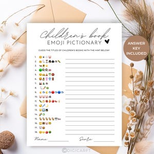 Jeu de devinettes emoji livre pour enfants à imprimer, jeu de devinettes emoji livre pour bébé, jeu baby shower minimaliste, jeux emoji enfants, jeu emoji bébé