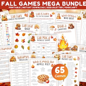 Fall game bundle,Autumn Trivia Games,Fun Printable Games for adults and kids,Fall Games & Activities,Apple pumpkin games,Emoji pictionary